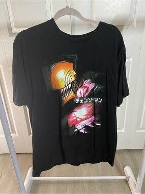 Chainsaw Man Short-Sleeve Graphic Tee with Orange & Pink Illustration